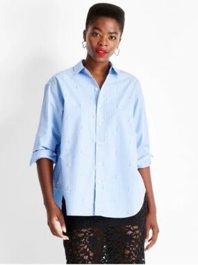 Light Blue Embellished Button-Up Shirt